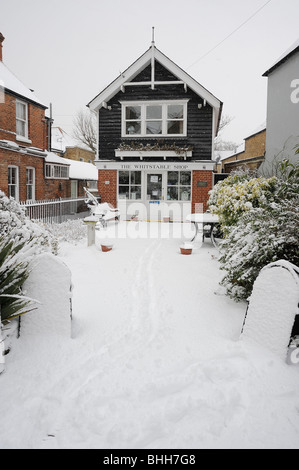 Hafen Straße Whitstable im Schnee Stockfoto