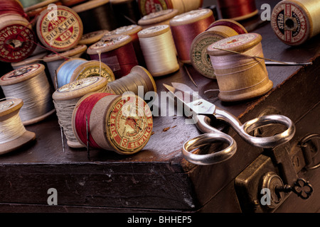 Vintage Sewing Szene Stillleben Stockfoto