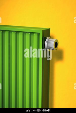grüne Heizkörper mit Themostatic Ventil - Gruener Heizkoerper Mit Thermostatventil Stockfoto