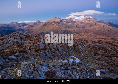 Blick auf Snowdon / Yr Wyddfa in Snowdonia-Nationalpark, Wales, UK Stockfoto