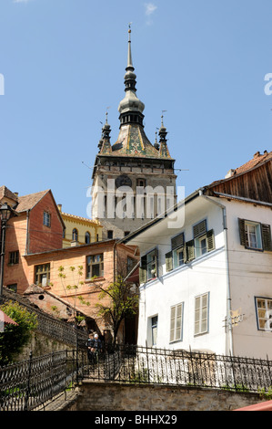 Uhrturm in Sighisoara/Schäßburg-Rumänien-Osteuropa Stockfoto