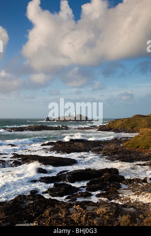 Godrevy Insel und Leuchtturm von Gwithian; Cornwall Stockfoto