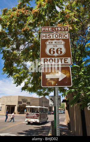 Straßenschild entlang historischer Route 66 Santa Fe New Mexico. Stockfoto