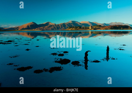 Castle Stalker und Loch Linnhe mit Morvern Berge von Port Appin Argyll & Bute Stockfoto