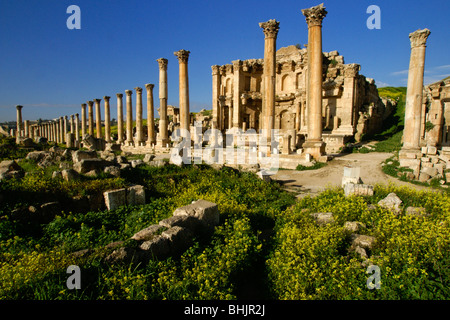 Römische Ruinen von Jerash im Frühling, Jordanien Stockfoto