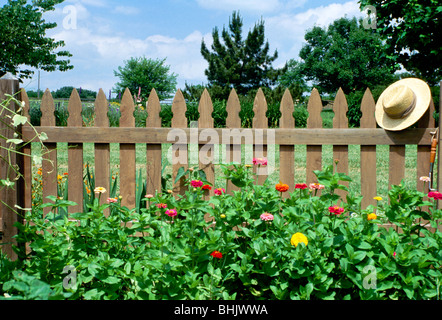 Im Gemüse und Blumengarten eingezäunten Garten gepflanzt in Hochbeeten