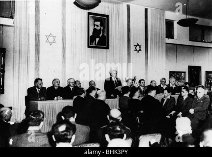 David Ben Gurion (1886-1973) verkündet der unabhängigen jüdischen Staat, 1948. Artist: Unbekannt Stockfoto
