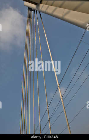 Brücke über den Fluss Po, Hochgeschwindigkeitszug, San Rocco al Porto, Po-Tal, Italien Stockfoto