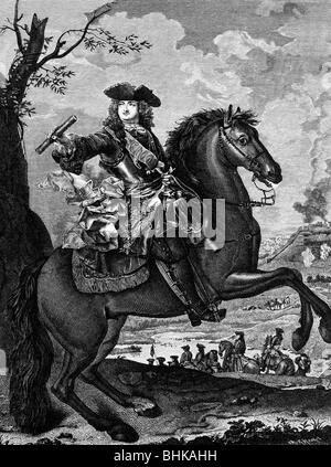 Philipp II., 4.8.1674 - 2.12.1723, Herzog von Orleans, der Regent von Frankreich 1715-1723, Reiter Bild, Kupferstich von Nicolas Edelinck, 18. Jahrhundert,, Artist's Urheberrecht nicht gelöscht werden Stockfoto