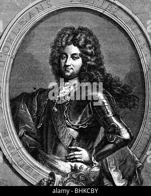 Philipp II., 4.8.1674 - 2.12.1723, Herzog von Orleans, der Regent von Frankreich 1715-1723, halbe Länge, Kupferstich von Tourniere, 18. Jahrhundert,, Artist's Urheberrecht nicht gelöscht werden Stockfoto