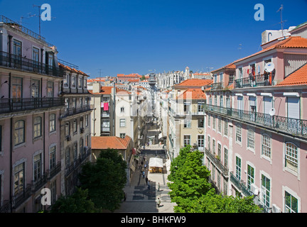 Portugal Lissabon erhöhten Blick Richtung Elevador de Santa justa Stockfoto