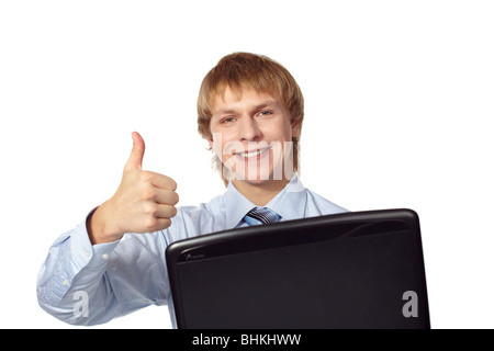 Junger Mann mit laptop Stockfoto