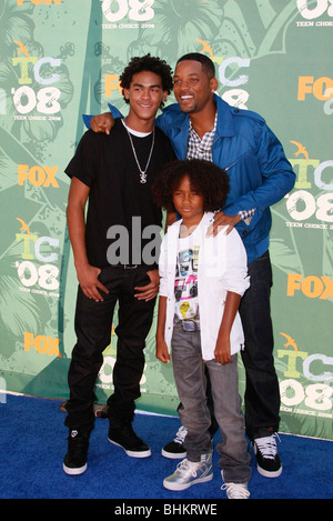 WILL SMITH TREY SMITH JADEN TEEN CHOICE 2008 roter Teppich BURBANK LOS ANGELES CA USA 03 August 2008 Stockfoto