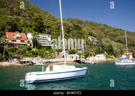 Boote vor Anker in Pittwater in Palm Beach, Sydney, Australien Stockfoto