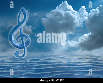 Blaue Musik Symbol in eine harmonische Seenlandschaft Stockfoto