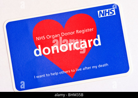 NHS Organ Donor Register Donorcard Stockfoto