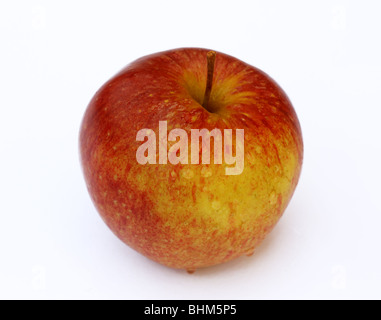 Reif, frisch, saftig, süß englische Apfel mit Wasser Tropfen auf einem weißen Hintergrund. Stockfoto