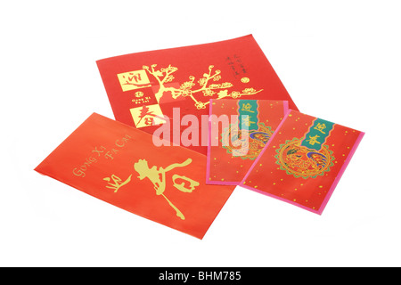 Chinese New Year Karte und rot-Pakete - Frühlingsfest begrüßen Stockfoto