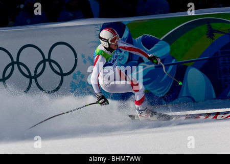 Andrea Fischbacher (AUT), Gewinner der Goldmedaille im Wettbewerb bei 2010 Olympischen Winter-Spiele in der Frauen alpinen Skifahren Super G Stockfoto