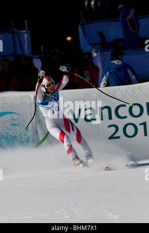 Andrea Fischbacher (AUT), Gewinner der Goldmedaille im Wettbewerb bei 2010 Olympischen Winter-Spiele in der Frauen alpinen Skifahren Super G Stockfoto