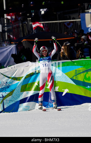 Andrea Fischbacher (AUT), Gewinner der Goldmedaille im Wettbewerb bei 2010 Olympischen Winter-Spiele in der Frauen alpinen Skifahren Super G Stockfoto