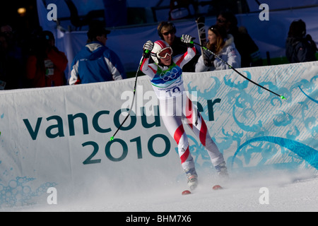 Andrea Fischbacher (AUT), Gewinner der Goldmedaille im Wettbewerb bei 2010 Olympischen Winter-Spiele in der Frauen alpinen Skifahren Super G Stockfoto