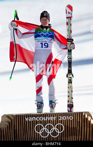 Andrea Fischbacher (AUT), Gewinner der Goldmedaille bei den Olympischen Winterspielen 2010 in die Frauen alpinen Skifahren Super G Stockfoto