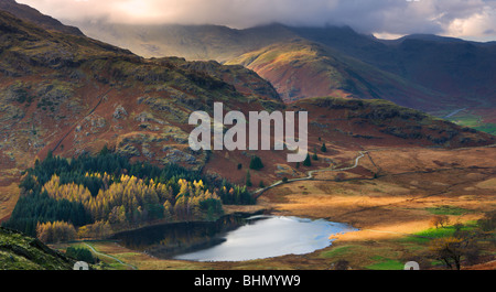 Blea Tarn und Wrynose verliebte sich in den Lake District Nationalpark, Cumbria, England, UK. Herbst (November) 2009 Stockfoto