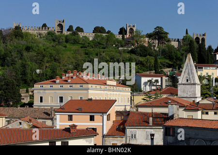 Piran, alte Stadt-Halbinsel, italienischen Stil, St. Francis Kirche, Burg, Festung, Slowenien Stockfoto