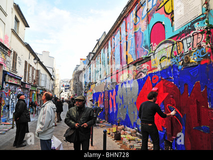 Graffiti in Belleville, Paris Stockfoto