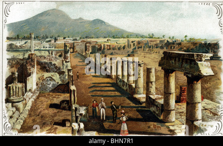 Geographie/Reise, Italien, Pompeji, Forum, Ergänzung zu Julius Schuerer Naehgarn, farbige lithograph, ca. 1900, Stockfoto