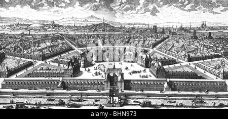 Geographie/Reise, Frankreich, Paris, Place de France, entworfen von König Heinrich IV., zeitgenössische Kupferstich von Jean le Clerc, ca. 1600, Stockfoto