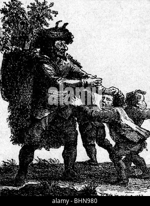 Festlichkeit, Weihnachten, Weihnachtsmann, "Knecht Ruprecht kommt", Illustration, nach Kupferstich von 17825, Stockfoto