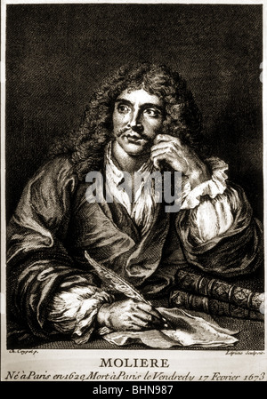 Moliere (Jean Baptiste Poquelin), 15.1.1622 - 17.2.1673, französische Autorin/Autor, Schauspieler, Regisseur, halbe Länge, Kupferstich von Lepiac, nach dem Gemälde von Charles Antoine Coypel, 18. Jahrhundert,, Artist's Urheberrecht nicht gelöscht werden Stockfoto