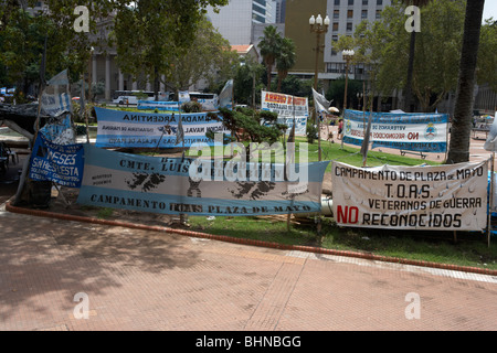 Las Malvinas Veterans Memorial Protest Plaza de Mayo Buenos Aires Republik Argentinien in Südamerika Stockfoto