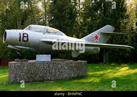 MiG-15UTI - Yuri Gagarin (1934-1968) und sein Fluglehrer Vladimir Seregin (1922 – 1968) starb in einem ähnlichen Jagdflugzeug in Novoselovo, Russland Stockfoto