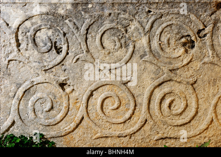 Tarxien prähistorischen Tempel Schnitzereien Stockfoto