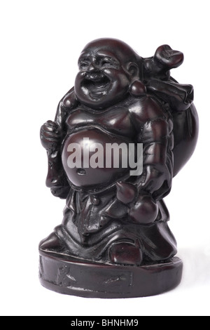 Traditionellen hölzernen chinesischen Gott Statuette isoliert auf weiss Stockfoto