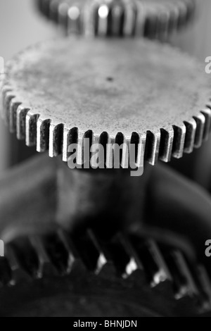 Schwarz / weiß Getriebe Makro Detail als Teamarbeit Metapher Konzept Stockfoto