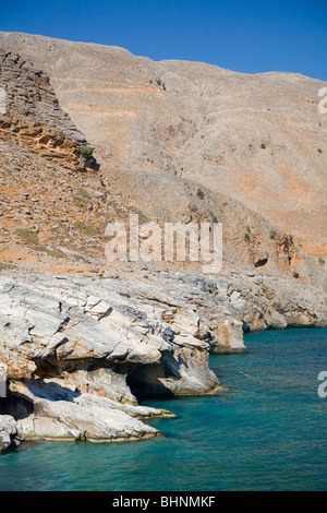 Felsformationen in der Nähe von Marble Strand, an der Mündung des Aradena Schlucht. Weiße Berge, Kreta, Griechenland. Stockfoto