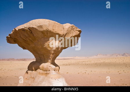 Pilz-Rock, Wüste Landschaft, Wadi Rum, Jordanien, Asien. Stockfoto