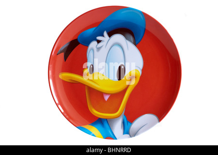 Rote Platte mit der Disney-Figur Donald Fauntleroy Duck Stockfoto