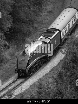 Die Sir Nigel Gresley ziehen einen Zug durch Yorkshire. Stockfoto
