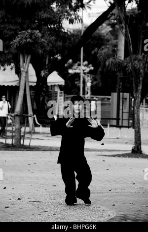 chinesische Dame praktizieren Tai Chi im Lumpini-Park, Bangkok, thailand Stockfoto