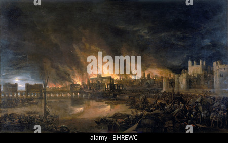 "Das Große Feuer von London, 1666', (c 1666). Artist: Unbekannt Stockfoto