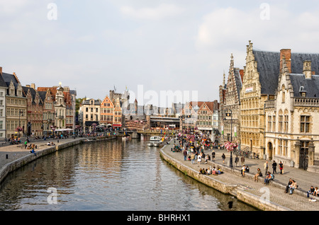 Guild Häuser am Graslei Kai in Gent, Flandern, Belgien, Europa Stockfoto