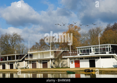 Universität Oxford Clubs Ruderboot Häuser entlang der Themse Stockfoto