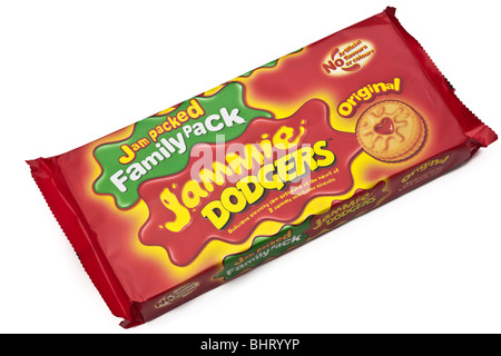 Rote und gelbe Familienpackung mit Jammie Dodgers Kekse Stockfoto