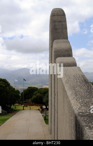 Afrikaans-Sprache-Denkmal-Paarl western Cape Südafrika Sprachen Europas vertreten. Niederländisch, Deutsch, Französisch & Englisch Stockfoto