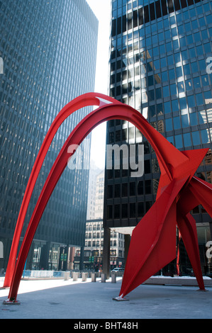 Flamingo Calders Skulptur im Federal Plaza in der Innenstadt Chicagos Loop auf Sonntag, 14. Februar 2010. Stockfoto